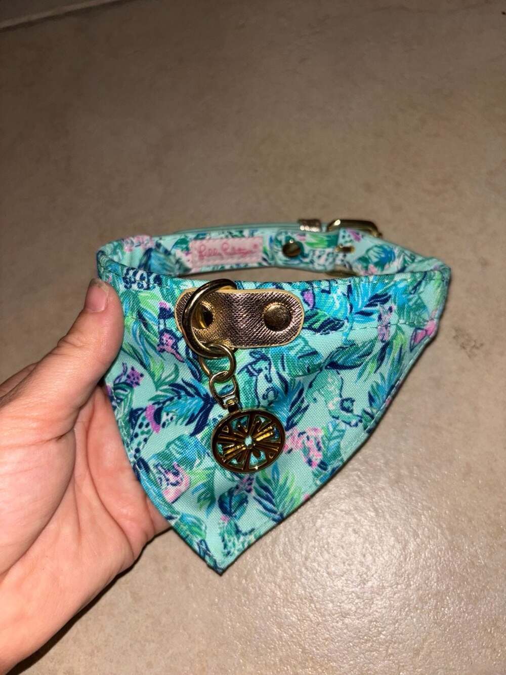 Lilly Pulitzer Splendor in the Sand Dog Collar with Bandana, Size S/M